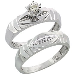 Sterling Silver 2-Piece Diamond Engagement Ring Set, w/ 0.06 Carat Brilliant Cut Diamonds, 3/16 in. (5mm) wide, Size 10