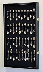 40 Larger Spoon Display Case Cabinet Wall Mount Rack Holder w/98% UV Protection Lockable, Black