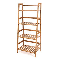 HOMFA Bamboo 4 Shelf Bookcase, Multifunctional Ladder-Shaped Plant Flower Stand Rack Bookrack Storage Shelves