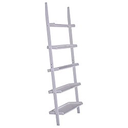 Tangkula 5-Tier Ladder Book Shelf Leaning Wall Shelf Bookcase Storage Display Furni (White)