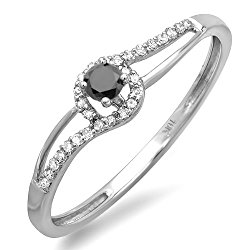 0.16 Carat (ctw) 10k White Gold Round Cut Black And White Diamond Ladies Engagement Bridal Promise Ring