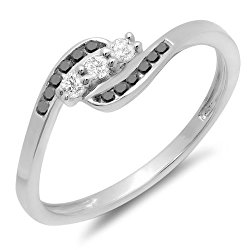 0.25 Carat (ctw) 18K White Gold Round Black And White Diamond Ladies Anniversary Promise Wedding Ring