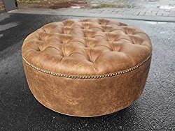 30″ Distressed Vegan Leather, Tufted Coffee Table Ottoman