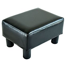 Homcom Modern Small Faux Leather Ottoman / Footrest Stool – Black