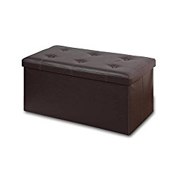 Otto & Ben  30 inch Button Design Memory foam Seat Folding Storage Ottoman Bench with Faux Leather,  Brown