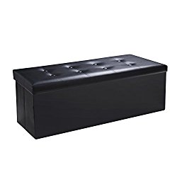 Sable Storage Ottoman Bench Folding Faux Leather Ottoman Seat Bench Footrest Seat with Highly Elastic Sponge Filling, Black