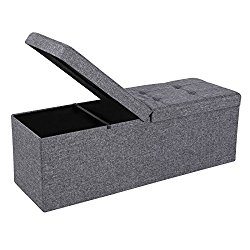 SONGMICS Folding Storage Ottoman Bench with Lift Top, Storage Chest with Iron Frame Support, Dark Grey ULSF70H