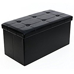SONGMICS Folding Storage Ottoman Coffee Table Foot Rest Stool, Faux Leather, Black ULSF105