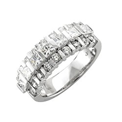 14k White Gold Round and Princess-Cut Diamond Ring Band, Size 7.25 (1 3/4 Carat)