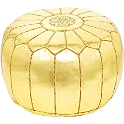 22″ Moroccan GOLD Pouf leather Ottoman Footstool Pouffe Hassock New Pouff poof