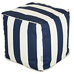 Majestic Home Goods Stripes Indoor / Outdoor Bean Bag Ottoman Pouf Cube, 17″ x 17″ x 17″ (Navy Blue)