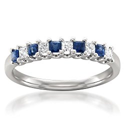 14k White Gold Princess-cut Diamond & Blue Sapphire Bridal Wedding Band Ring (1/2 cttw, H-I, I1-I2)