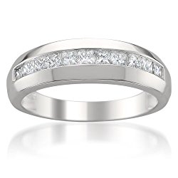 14k White Gold Princess-cut Diamond Men’s Wedding Band Ring (1 cttw, H-I, I1)