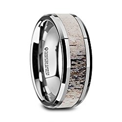 BUCK Tungsten Carbide Wedding Ring with Ombre Antler Inlay and Polished Beveled Edges Comfort Fit Lightweight Durable Wedding Band by Thorsten Rings – 8mm