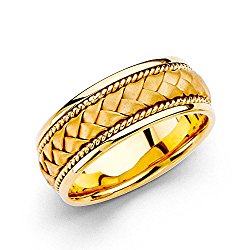 Wellingsale 14k Yellow Gold Polished Satin 8MM Handmade Braided Rope Comfort Fit Wedding Band Ring