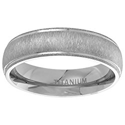 Titanium 6mm Wedding Band Ring Brushed Center Raised Edges Domed Comfort Fit, sizes 7 – 14