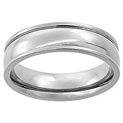 Titanium 6mm Wedding Band Ring Raised Edges Domed Comfort Fit, sizes 7 – 14