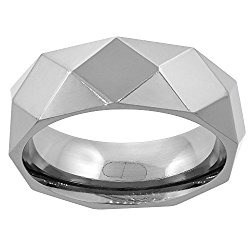 Titanium Faceted Wedding Band Ring 8mm Polished Comfort Fit, sizes 7 – 14