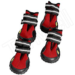 Dog Boots Pet Shoes for Winter Waterproof Pet Boots for Medium Large Dogs with Reflective Velcro Anti-slip Sole(5, Red)
