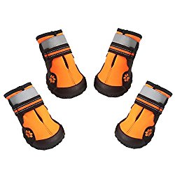 Dog Boots Waterproof Shoes with Reflective and VelcroRugged Velcro Anti-Slip Sole,4pcs (Size 6 : 2.99″L × 2.56″W, Orange)