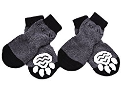 Dog Socks Traction Control Anti-Slip for Hardwood Floor Indoor Wear, Paw Protection Grey
