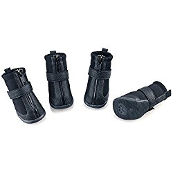 Dog Winter Shoes, URBEST Dog Boots Sports Non-slip Pet Dog PU Leather Reflective Velcro and Rugged Anti-Slip Sole Water Resistant Puppy Boots Rain Shoes, 2 Pairs(S: 1.65″ x 1.96″, Black)