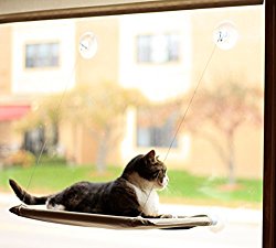 Evelots Window Mounted Cat Bed, Window Kitty Perch, Strong & Durable, Beige