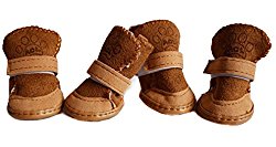 Plush Cotton Puppy Dog Shoes Pet Snow Booties Boots Warm Paw Protectors with Rugged Anti-Slip Sole 4Pcs