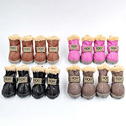 Ship From USA Dog Australia Boots Pet Antiskid Shoes Winter Warm Skidproof Sneakers Paw Protectors 4-pcs Set (M, Pink)
