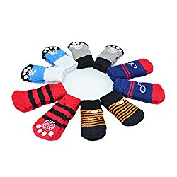 Traction Control Cotton Socks Indoor Dog Nonskid Knit Socks 5 Pairs Random Color, Medium Size
