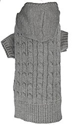 Grey Dog Classic Cable Pet Sweater Hoodie for Dogs, Large (L) Size