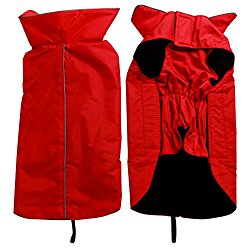 JoyDaog Fleece Lined Warm Dog Jacket for Winter Outdoor Waterproof Reflective Dog Coat Red L