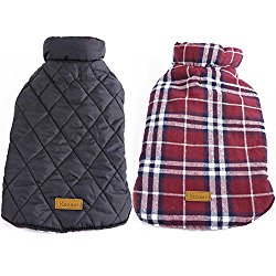 Kuoser Cozy Waterproof Windproof Reversible British style Plaid Dog Vest Winter Coat Warm Dog Apparel for Cold Weather Dog Jacket for Small Medium Large dogs with Furry Collar (XS – 3XL ),Red M
