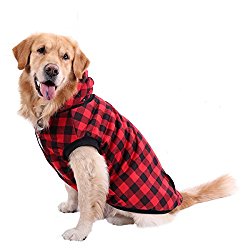 PAWZ Road Dog Plaid Shirt Coat Hoodie Pet Winter Clothes Warm and Soft for Medium and Large Dogs,Upgrade Version Red 5XL