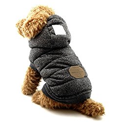 SELMAI Fleece Dog Hoodie Winter Coat For Small Boy Dog Cat Puppy Cotton Hooded Jacket Grey M