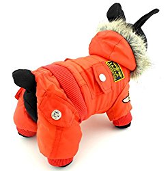 SELMAI Waterproof Fleece Lined Dog Coat Airman Hooded Jumpsuit Snow Jacket Winter Dog Clothes for Chihuahuas Red L
