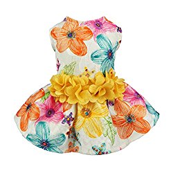 Fitwarm Floral Dog Harness Dress Pet Clothes D-ring Vest Shirts Sundress Yellow Small