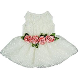 Fitwarm Luxury Rose Lace Pet Dog Weddding Dress Bride Clothes Formal Apparel, Large