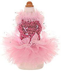 MaruPet Fashion Sweet Puppy Dog Blingbling Princess Skirt Pet Dog Lace Cake Camisole Tutu Dress Pink S