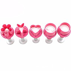 Xiaolanwelc@ 5Pcs/Set 3D Flower Heart Star Shape Cookies Stamps Cutter Plunger Fondant Chocolate Mold Home DIY Baking Decorating Tools Kit
