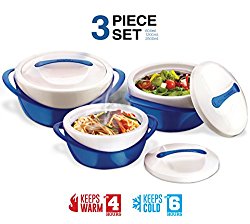 Pinnacle Casserole Dish – Large Soup and Salad Bowl Set – Insulated Serving Bowl With Lid – 3 Pc. Set Blue