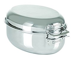 Viking 3-Ply Stainless Steel Oval Roaster with Metal Induction Lid and Rack, 8.5 Quart
