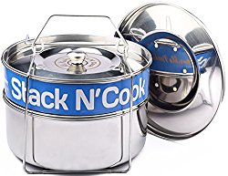 Stack N’ Cook Stackable Steamer Insert Pans with Sling – Instant Pot Accessories for 6, 8 Qt – Stainless Steel Food Steamer for Pressure Cooker & Pot in Pot Accessories – Two Interchangeable Lids Incl
