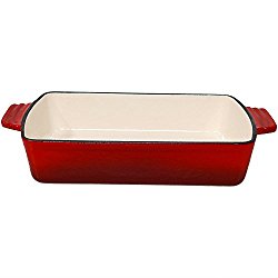 Sunnydaze Enameled Cast Iron 11.5″ Deep Baking Dish Roaster/Lasagna Pan, Red