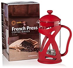 French Press Coffee & Loose Leaf Tea Maker, Red (8 Cup, 34 oz), Heat-Resistant Glass, Bonus Filter, Spoon