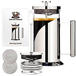 French Press Coffee Maker (8 cup, 34 oz) With 4 Level Filtration System, 304 Grade Stainless Steel, Heat Resistant Borosilicate Glass by Cafe Du Chateau