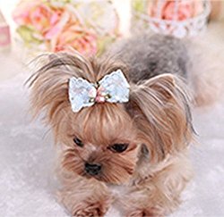 Bling Rhinestone Luxury Pet Puppy dog cat Hairpin hair bows tie dog lace Hair Clips Pet Dog Grooming Pet hair accessories Pack Of 2,Blue