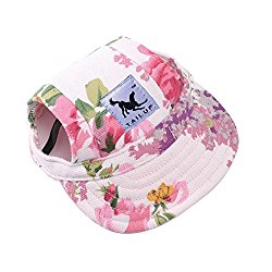 BBEART Dog Hat,Dog Sunscreen Hat Baseball Cap Outdoor Sports Hat with Ear Holes and Chin Strap Adjustable Hat for Small and Medium Dog (M, Flower)