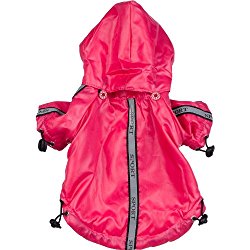 PET LIFE ‘Reflecta-Sport’ Fashion Insulated Adjustable and Reflective Windproof Water-Resistant Pet Dog Coat Jacket Rainbreaker w/ Removable Hood, X-Small, Hot Pink