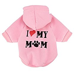 Small Dog Clothes Winter,Wakeu Warm Soft I MY MOM Hooded T-Shirt Coats Dog Clothing for Chihuahua Girl Yorkies Boy (S, Pink)